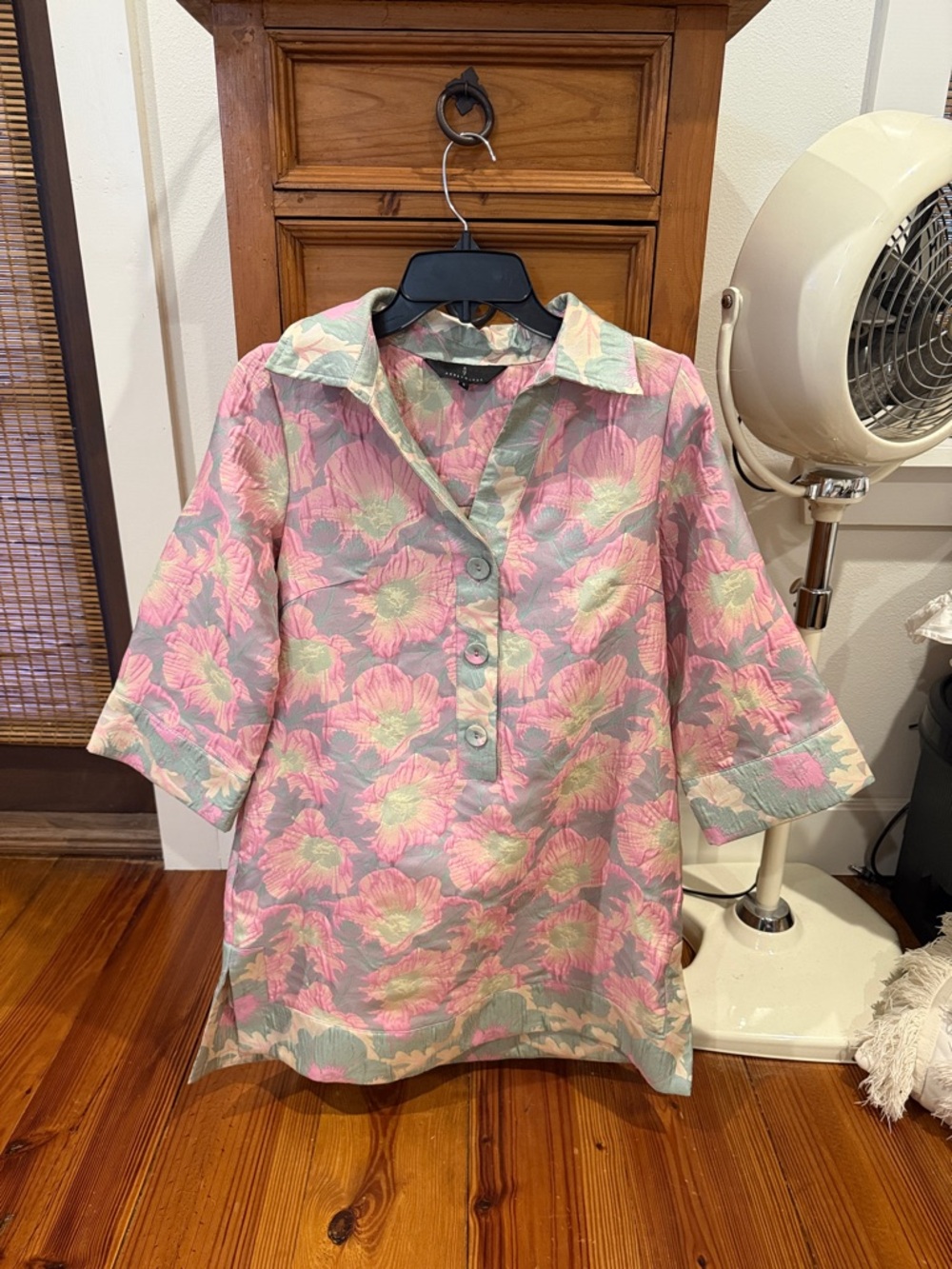 Floral Button Front Tunic Dress- Pink & Mint